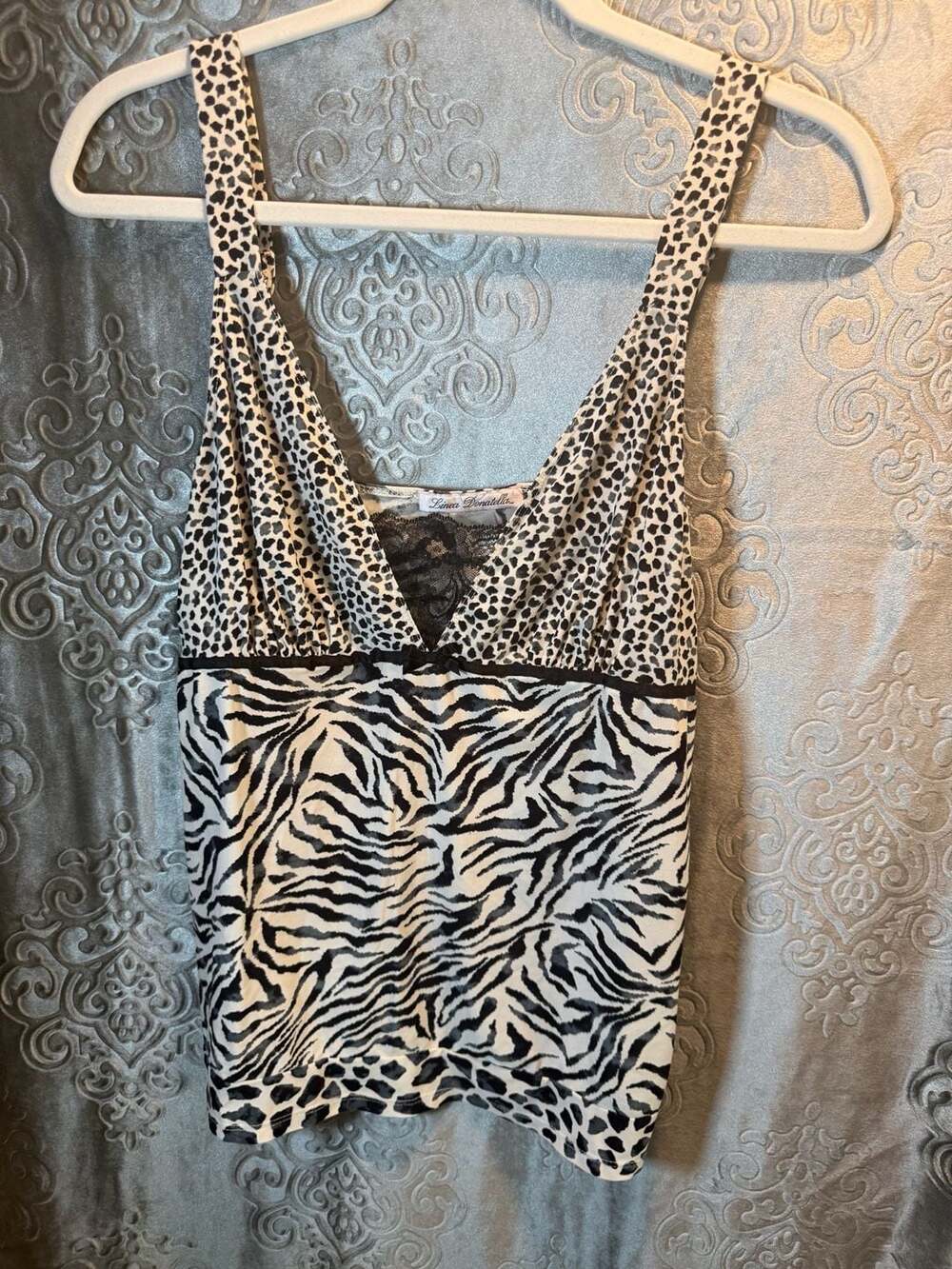 Linea Donatella Mixed Animal Print Lace Trim Camisole